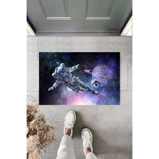 Dekoratif Dijital Galaxy Astronot Mavi Kapı Paspası Dış Mekan Paspas K-2119