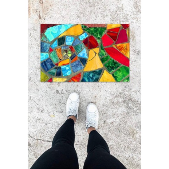 Dijital Baskı Çok Renkli Kırık Mozaik Desen Kapı Önü Paspası K-1072