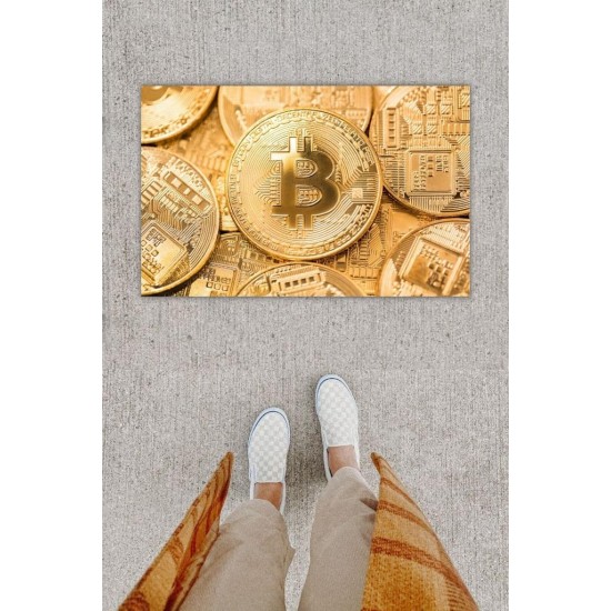 Dijital Baskı Dekoratif Bitcoin Gold Kapı Önü Paspası K-1278