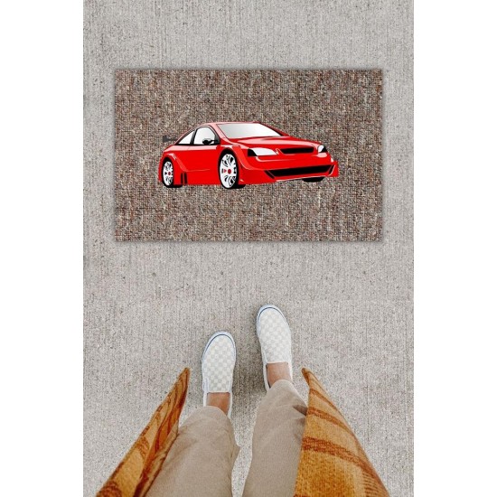 Dijital Baskı Dekoratif Spor Araba Kırmızı Kapı Önü Paspası K-1282