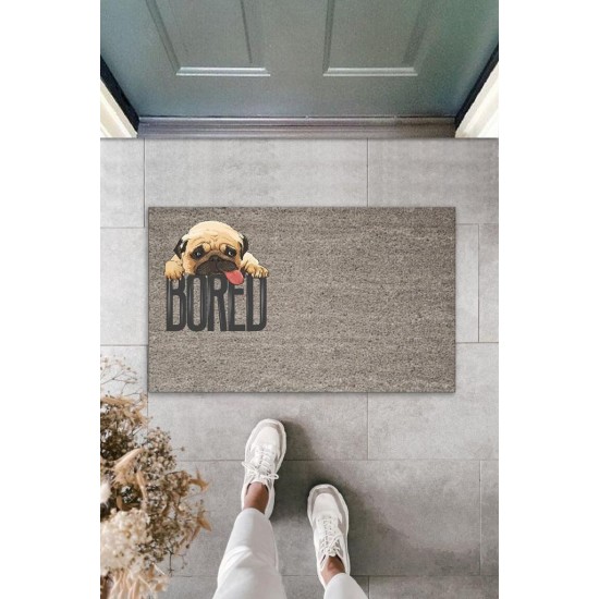 Dijital Baskı Gri Bored Köpekli Dekoratif Kapı Paspası K-2081