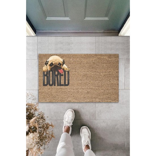 Dijital Baskı Kahverengi Bored Köpekli Dekoratif Kapı Paspası K-2080