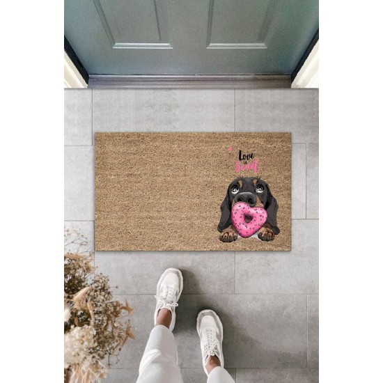 Dijital Baskı Kahverengi Love Sweet Pembe Uzun Kulaklı Köpek Dekoratif Kapı Paspası K-2056