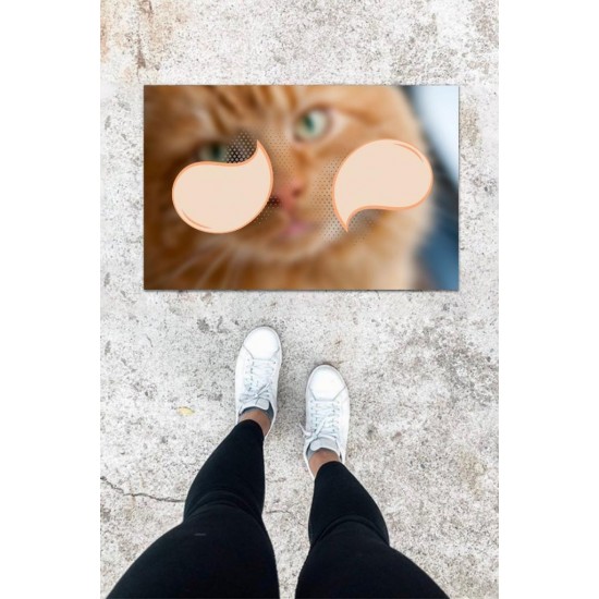 Dijital Baskı Renkli Kedili Desen Kapı Önü Paspası K-1034